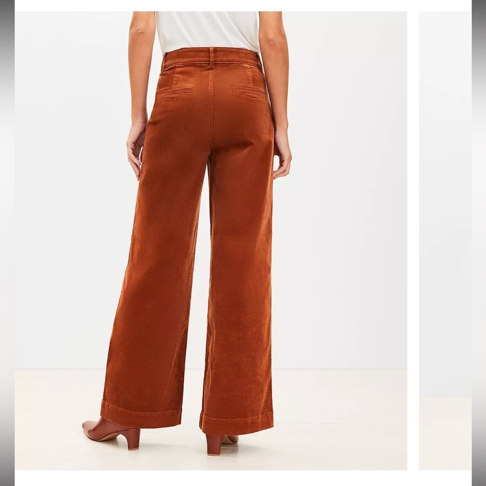 LOFT Rust Brown Corduroy Wide Leg Pants High Rise Size 14 - Picture 6 of 7
